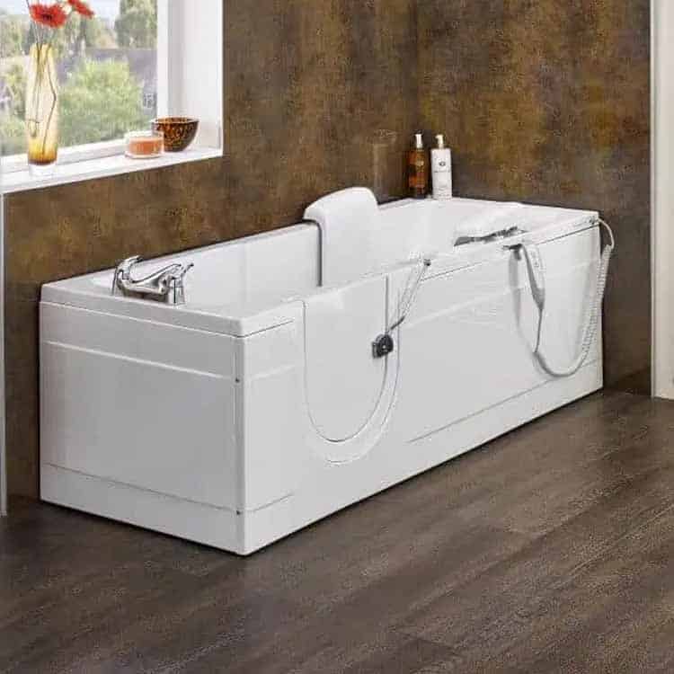 Livorno Suprema (Montana Full Length Access Walk in Baths) Walk-In Bath. Designed for accessibility and comfort, it features a secure door with a large handle, a remote-controlled lowering seat, easy-grip tap handles, and optional LED lighting for improved visibility. Experience safety, convenience, and luxury. Life Quality Bathing.